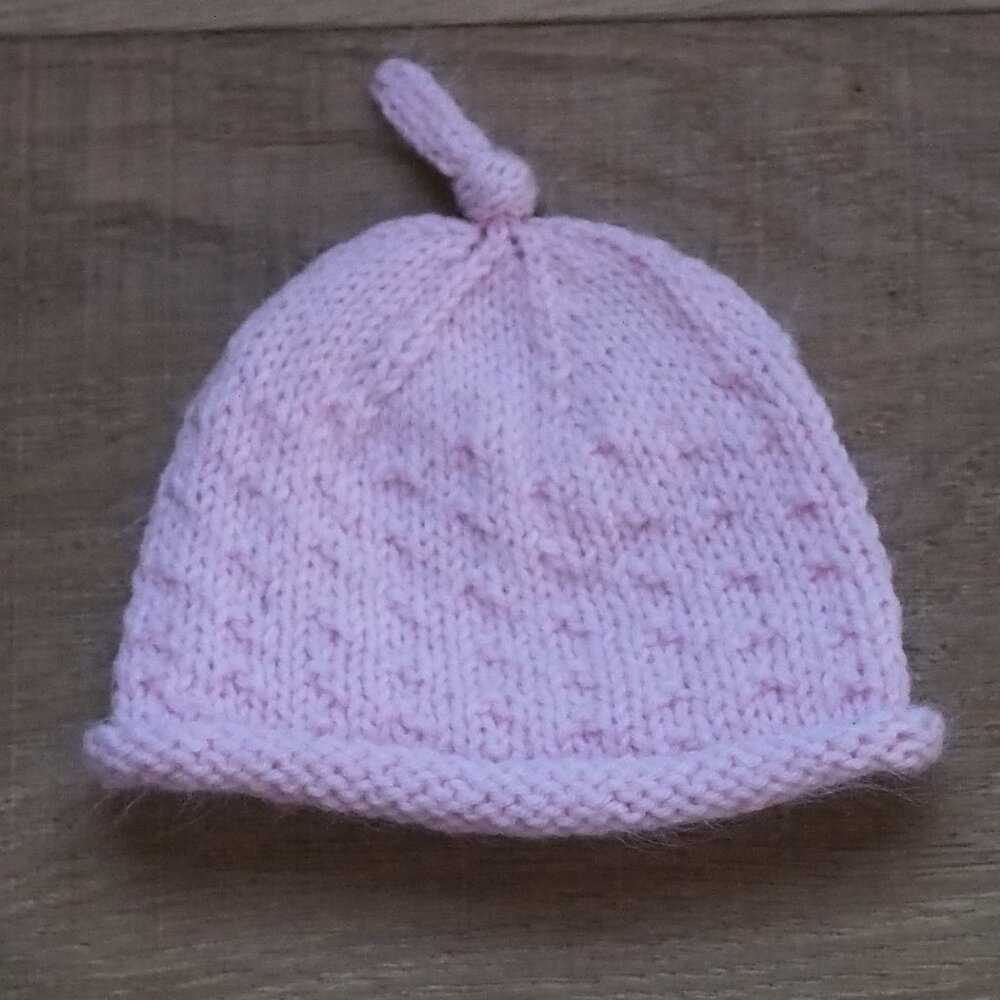 Hand Knit Pink Baby Hat